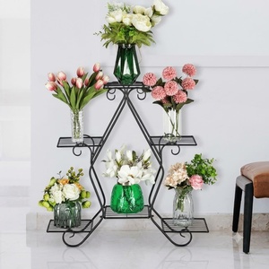 Support à fleurs vintage en métal à 5 niveaux, design circulaire, pour l'intérieur et l'extérieur, présentoir de plantes de jardin, style rustique, finition non enduite - Product Image 2