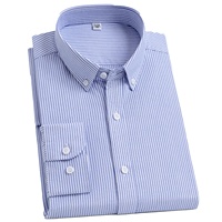 Kemeja Pria Lengan Panjang 100% Katun Oxford Warna Solid Kancing Depan Seragam Perusahaan Bergaris Kotak-kotak Bisnis Kasual Pakaian Kerja Untuk Pria