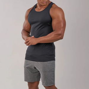 Custom Front Logo Wholesale Price Men's <b>Black</b> Solid Color O-Neck <b>Tank</b> <b>Top</b> Quick Dry Eco-Friendly <b>Knitted</b> Casual Workout Gym Wear - Product Image 5