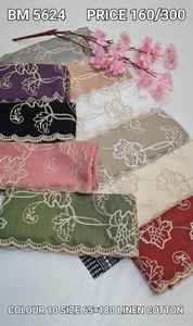 Chal de Lino y Algodón Elegante con Bordado Floral y Encaje, 12 Colores, Detalles de Encaje en el Borde, Borde Deshilachado Delicado, Chal de Moda - Product Image 5