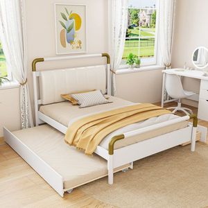 Cama con plataforma de almacenamiento de madera tamaño Queen con 2 cajones grandes, tamaño T XL, color blanco - Product Image 1