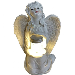 Statue de jardin ange solaire en résine avec lanterne éclairée, ornement de jardin - Product Image 1
