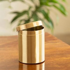 Minimalist Round Metal Food Container With <b>Lid</b> Polished Gold Finish 1 Layer Storage <b>Bin</b> - Product Image 1