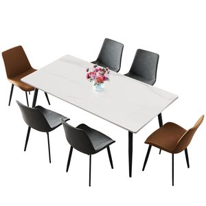 Tavolo da Pranzo Bianco da 63 Pollici in Pietra Sinterizzata/Marmo/Porcellana per Cucina e Soggiorno, Esclusivo per Uso Domestico - Product Image 2