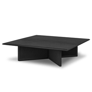 Mesa de Centro Moderna Hecha a Mano con Tapa Cuadrada Negra y Base de Pedestal en Forma de Cruz con Cordón Tejido, para Sala de Estar, de Madera de Mango - Product Image 1