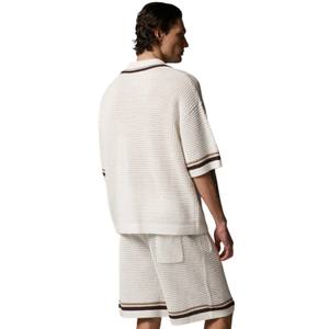 Chemise à rayures en tricot crocheté pour homme, manches courtes, boutonnée, décontractée, pour l'été, tricotage, vente en gros OEM, fourniture personnalisée - Product Image 5