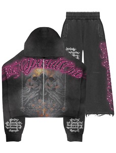 Conjunto de Sudadera Corta con Cremallera Multicolor y Jeans Holgados |   Conjunto de Ropa Urbana con Estampado Gráfico de Gran Tamaño, Marca Privada OEM - Product Image 6