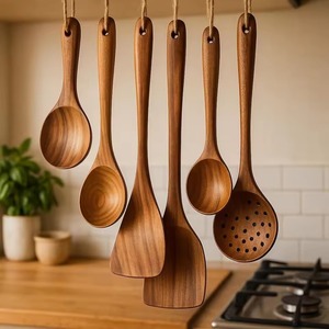 Juego de utensilios de cocina de madera de alta calidad, antiadherentes, espátula de madera, diseño minimalista y duradero para la cocina. - Product Image 1