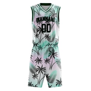 Conjunto de Baloncesto Estilo Verano: Camiseta y Pantalones Cortos con Diseño de Hojas Tropicales, Ropa Deportiva de Alto Rendimiento, Logotipo Personalizado, Proveedor Mayorista de Fábrica - Product Image 2