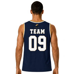 Camiseta de Baloncesto Personalizada para Hombre, Color Azul Marino, Cuello en V, Sin Mangas, Impresión Sublimada con Nombre y Número 09, Corte Regular, Tejido de Malla de Secado Rápido - Product Image 3