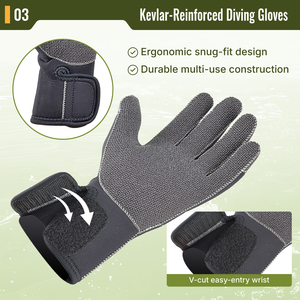 Gants de plongée AROPEC 3mm 5mm en Kevlar, anti-abrasion, résistants aux coupures, en néoprène, avec Velcro en V pour la plongée et la pêche sous-marine. - Product Image 4