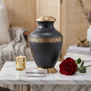 Golden Floral Band Cremation Urns New Shape Brass Handmade Memorial <b>Ashes</b> <b>Keepsake</b> High Quality Metal Funeral Jars Low Price Urn - Product Image 1