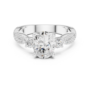 Anillo de Compromiso de Diamantes de Corte Oval Platino para Mujer, Diamantes de Corte Lateral, Certificado IGI, Estilo de Lujo, Regalo de Aniversario de Bodas de 14K - Product Image 1