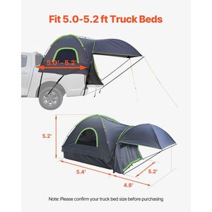 Tenda da Campeggio per Cassone Pick-up 5.0-5.2 ft, Impermeabile PU2000 mm, per 2-3 Persone, Robusta Tenda per Camion - Product Image 3