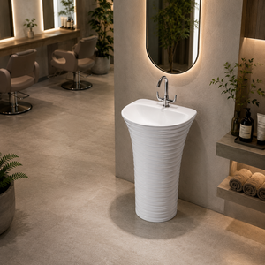 Lavabo de Pedestal Rectangular de una Pieza PORSCHE-X, Montado en el Suelo, con un Solo Orificio, Grifo Monomando, Acabado Cromado Contemporáneo, con Desagüe - Product Image 6