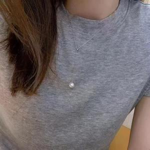 S925 Pure Silver Freshwater Pearl Necklace with Classic <b>Melon</b> <b>Seed</b> Buckle Pendant Strong Light Purple Single Necklace - Product Image 4