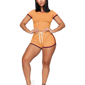 OEM ODM Custom Logo Women's Two Piece Strapless Casual <b>Set</b> Solid <b>Knitted</b> Polyester Cotton Summer Fashion Crop Top Knee-Length - Product Image 1