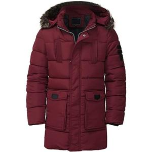 Men's Long <b>Hooded</b> Puffer <b>Jacket</b> With <b>Fur</b> Trim Windproof Winter Coat Solid Color Casual Thick Polyester Outerwear - Product Image 1