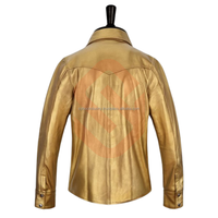 Meilleure veste en cuir métallisé brillant pour hommes Nouvelle veste en cuir doré en peau de mouton véritable de style chemise pour performance sur scène