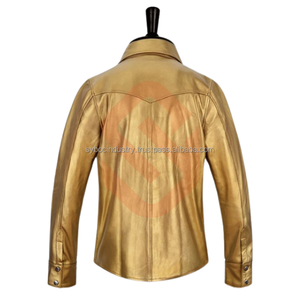 Best Shiny Metallic <b>Leather</b> <b>Jacket</b> For Men's New Shirt Style <b>Real</b> Sheep Hide Golden <b>Leather</b> <b>Jacket</b> For Stage Performance - Product Image 6