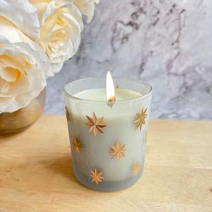 Portavelas Redondo de Vidrio con Patrón de Estrella Dorada, Resistente al Calor, Reutilizable, Decoración para el Hogar, Recipiente para Velas - Product Image 1