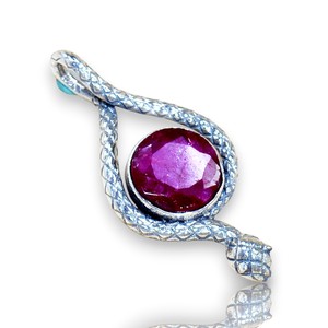 Colgantes de Plata de Ley 925 con Rubí Rojo y Engaste de Bisel, Corte Brillante Redondo, Diseño de Serpiente, Modernos para Mujer - Product Image 1
