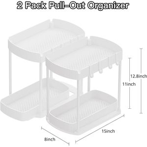 Set di 2 Organizzatori Estraibili Multiuso in PP, 12,8 Pollici, Bianchi, per Armadietti Sotto Lavello - Product Image 1
