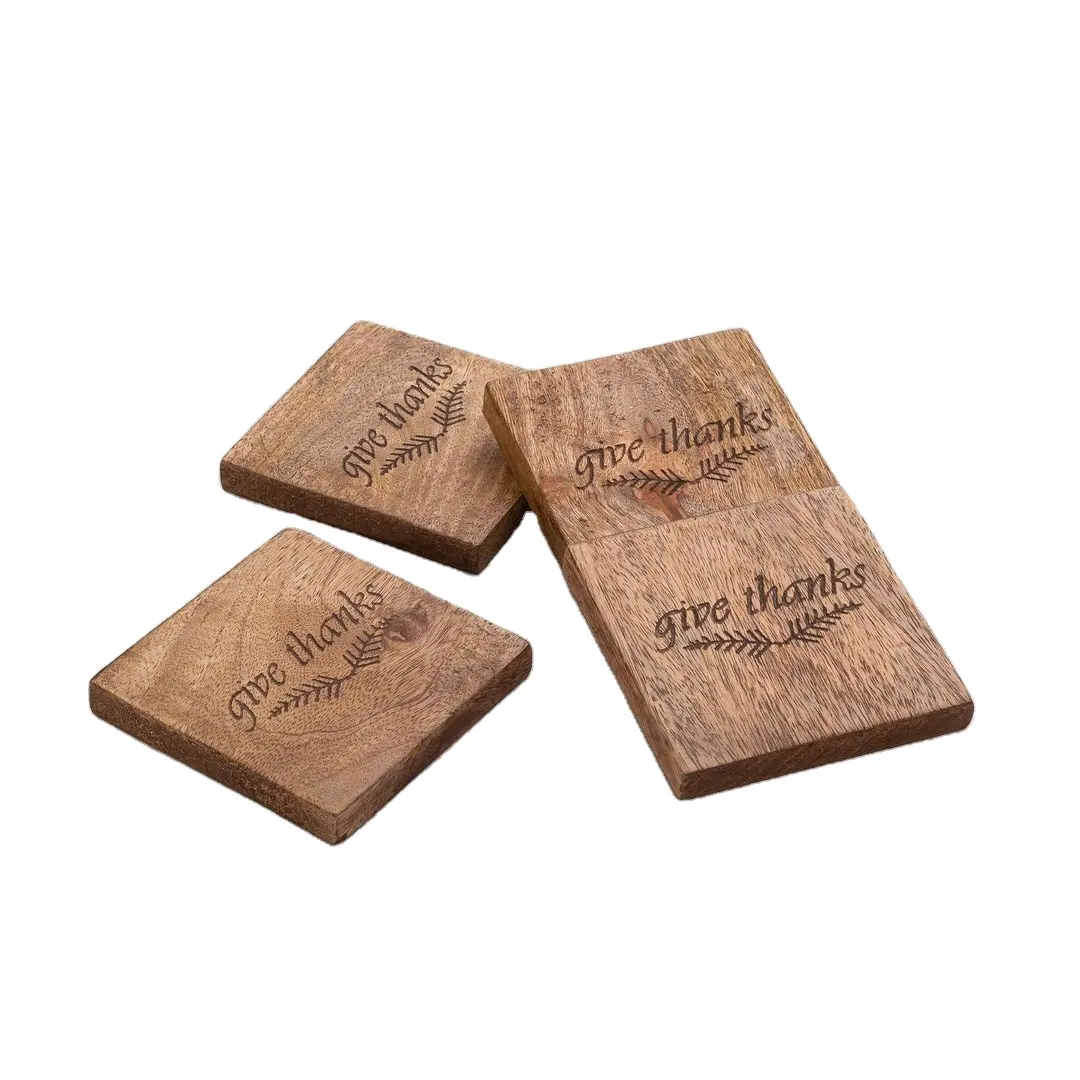 Best selling laser engraved mango wood coaster round high quality table decoration metal wooden caosters