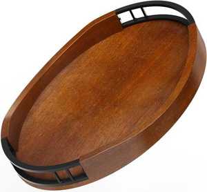 Plateau de service rectangulaire en bois avec poignée en métal noir pour la maison, l'hôtel, la table, le service de fruits et d'aliments. - Product Image 5