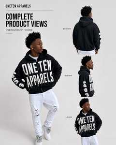 เสื้อฮู้ดดี้โอเวอร์ไซส์ผู้ชาย ONETEN APPARELS ผ้าฝ้ายถัก สไตล์สตรีทแวร์ มีซิป แต่งโลโก้ปักด้านหน้า - Product Image 5