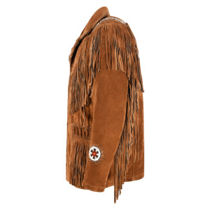 Chaqueta de Cuero de Ante Marrón Clásica Estilo Vaquero Occidental Personalizada para Hombre con Flecos y Cuentas, Abrigo de Ante de Vaca Vintage para Vaquero, Ropa Exterior ODM/OEM - Product Image 3