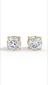 Boucles d'oreilles clous solitaires en diamant de laboratoire taille coussin brillant, or 14 carats, bijoux de luxe, fournisseur en gros - Product Image 5