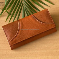 Dompet panjang kulit sapi asli pemblokir Rfid desain mewah kustom dompet wanita kulit asli tekstur penuh