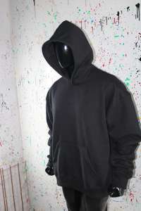 Sudaderas con capucha de algodón 100% de hilo fino No Strings en color negro con logo personalizado Jet, sudaderas con capucha en negro oscuro. - Product Image 4