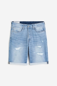 <b>White</b> Ripped Denim Shorts Men's Straight Leg Casual Summer Cotton Mid Waist Distressed Style Breathable Custom - Product Image 4