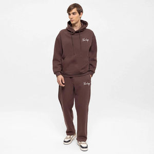 Men's Brown Fleece Tracksuit Two Piece Set Oversized Pullover <b>Hoodie</b> And Sweatpants Casual <b>Plain</b> Sportswear Activewear - Product Image 5