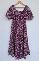 Robe longue rouge florale pour femme, robe d'été en coton, manches courtes, tenue bohème pour pique-nique et vacances