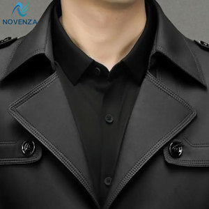 Manteau trench réversible en cuir véritable raffiné pour homme, veste d'hiver doublée chaude, fermeture boutonnée pour un style formel et décontracté - Product Image 5