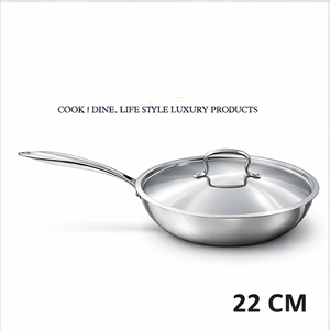 Premium Tri-Ply Stainless Steel Non-Stick Fry <b>Pan</b> with Lid Durable Long Handle for Gas Cooker Frying & Sauting 22 cm - Product Image 3