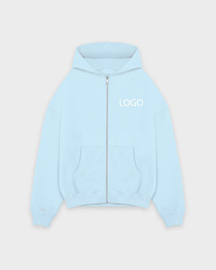 เสื้อฮู้ดดี้สีฟ้าอ่อนแบบซิปเต็มตัว ผ้าฝ้ายฟลีซ ทรงโอเวอร์ไซส์ สตรีทแวร์ ไหล่ตก พิมพ์โลโก้ตามสั่ง เสื้อฮู้ดดี้เนื้อหนา พิมพ์ลายนูน 3 มิติ - Product Image 6