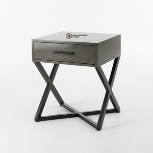 Taburete Industrial Moderno de Madera con Cajón y Base Metálica, Taburete de Almacenamiento de Lujo para Entrada, Dormitorio y Almacén, Color Personalizado - Product Image 1