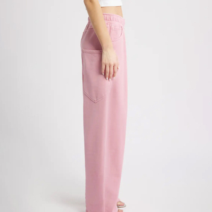 Pantalones Deportivos Extra Grandes Color Rosa Polvoriento para Mujer, Pantalones de Felpa Lavados de Cintura Alta - Product Image 3