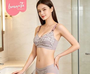 Soutien-gorge d'allaitement Bmama en dentelle florale, sans armatures, rembourré, bretelles réglables, dos en Y, respirant, sous-vêtement féminin - Product Image 1