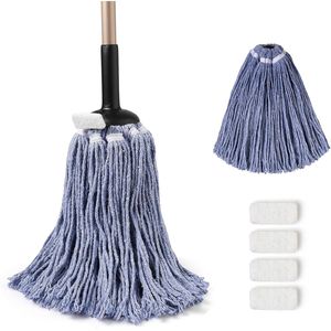 Mop Industriali Resistenti per Uso Domestico, con 2 Testine in Cotone Riutilizzabili Senza Contatto e 4 Tamponi Abrasivi - Product Image 1