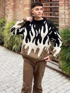 Suéter Oversize para Hombre, Estilo Y2K, Gráfico de Llamas, Cuello Redondo, Tejido de Punto, Unisex, Casual - Product Image 2