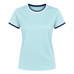 Camiseta de Manga Corta para Mujer, Cuello Redondo, Color Azul Claro, Corte Regular, Secado Rápido, Color Sólido, Ropa Deportiva Informal, 100% Algodón, Verano - Product Image 1