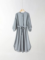 Abaya Femme Nouveau Design Excellent 100% Polyester Respirant Extensible dans les quatre sens Grande Taille Manches Lanterne Sans Couture Couleur Unie Printemps