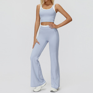 Flare Leg Yoga Set for Women 2 Piece Crop Tank and High Waist <b>Pants</b> Active Set Gym Workout Yoga Outfits Stretchy Sportswear - Product Image 2
