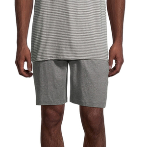 Conjunto de camiseta y pantalones cortos a rayas grises para hombre, cuello redondo, tejido, informal, transpirable, para verano - Product Image 6
