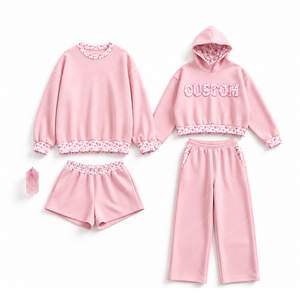 Custom Design Pink 2 Piece Winter Eco-Friendly for Set Women Hoodie Sweatshirt <b>Shorts</b> Pants Fashion Streetwear - Product Image 1